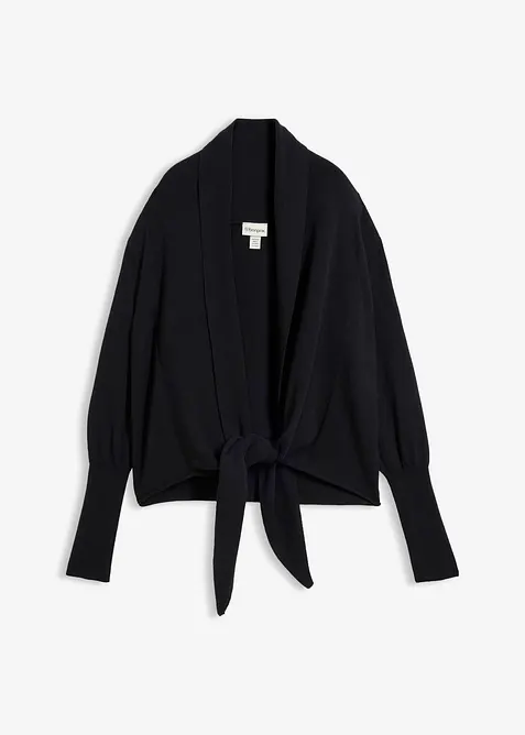 Strickjacke aus weichem Woll-Mix in schwarz von vorne - bonprix