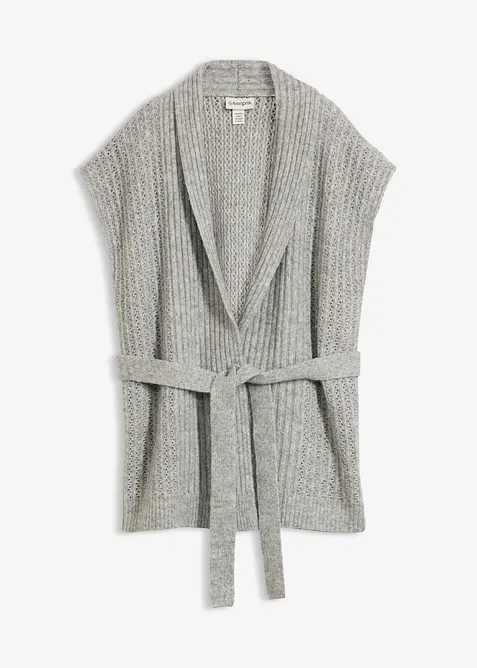 Ajour Strick-Weste aus weichem Woll-Mix in grau von vorne - bonprix