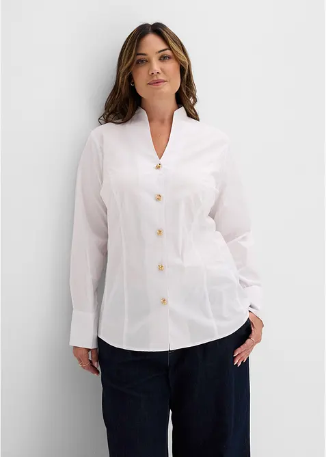Popeline-Stretchbluse, bügelfrei in weiß von vorne (im Anschnitt) - bonprix