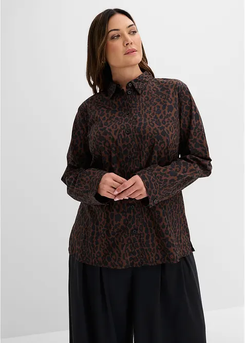 Hemdbluse aus Baumwollstretch, bügelfrei in braun von vorne (im Anschnitt) - bonprix