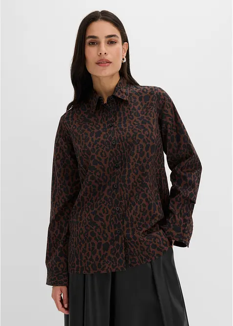 Hemdbluse aus Baumwollstretch, bügelfrei in braun von vorne (im Anschnitt) - bonprix