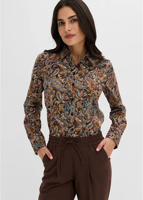 Hemdbluse aus Baumwollstretch, bügelfrei in schwarz von vorne (im Anschnitt) - bonprix