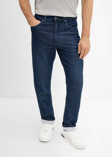 Thermo Classic-Fit-Jeans mit Jersey-Futter, Straight in blau von vorne - bonprix