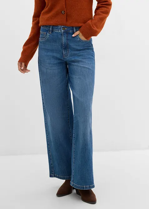 Wide-Leg-Jeans mit Nahtdetails in blau von vorne - bonprix