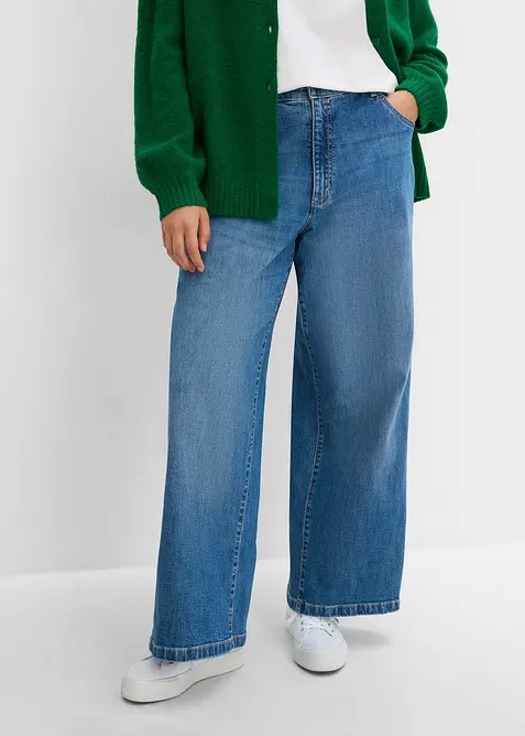 Wide-Leg-Jeans mit Nahtdetails in blau von vorne - bonprix