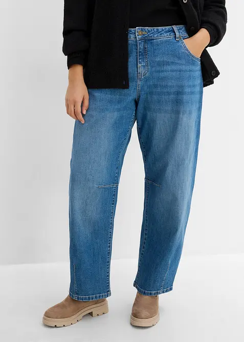 Barrel-Jeans Mid Waist in blau von vorne - bonprix