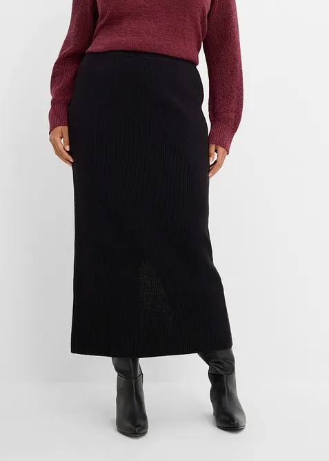 Strickrock aus reiner Baumwolle in schwarz von vorne - bonprix