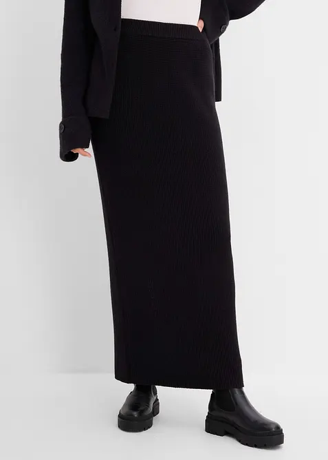 Strickrock aus reiner Baumwolle in schwarz von vorne - bonprix