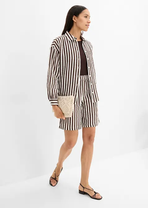 Musselin-Shorts aus reiner Baumwolle in braun im Look von vorne (Totalaufnahme) - bonprix