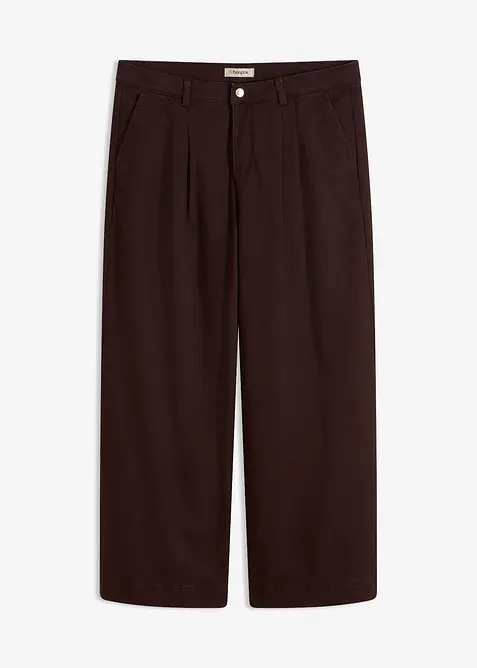 Wide-Leg Bundfalten-Hose mit Bequembund in braun von vorne - bonprix