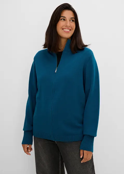 Strickjacke aus reiner Bio-Baumwolle in petrol von vorne (im Anschnitt) - bonprix