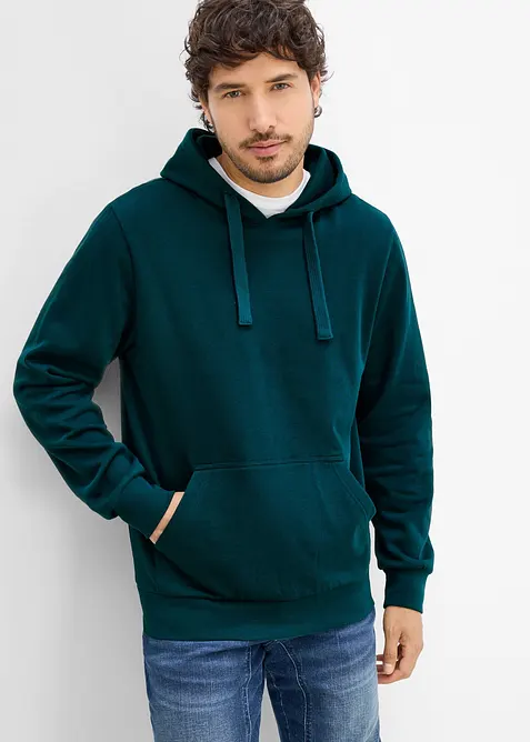Hoodie aus weichem Baumwoll-Mix in petrol von vorne (im Anschnitt) - bonprix