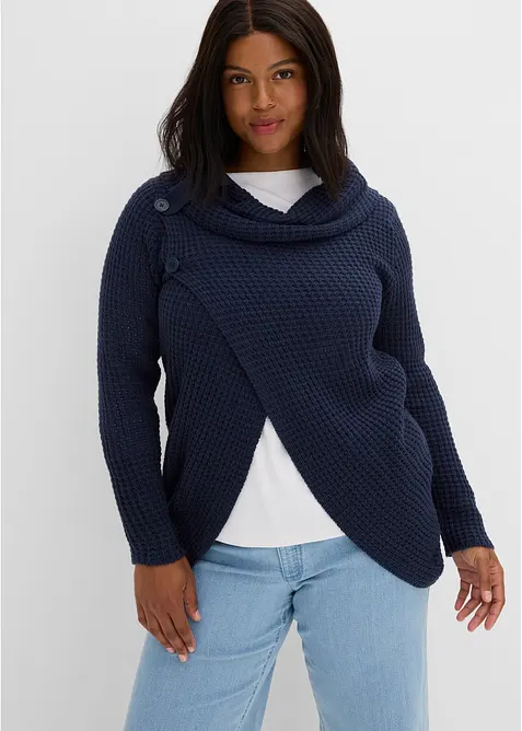 Grobstrick-Pullover in blau von vorne (im Anschnitt) - bonprix