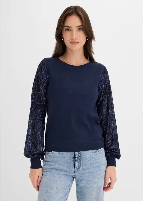 Feinstrickpullover aus weichem Viskose-Mix in blau von vorne (im Anschnitt) - bonprix