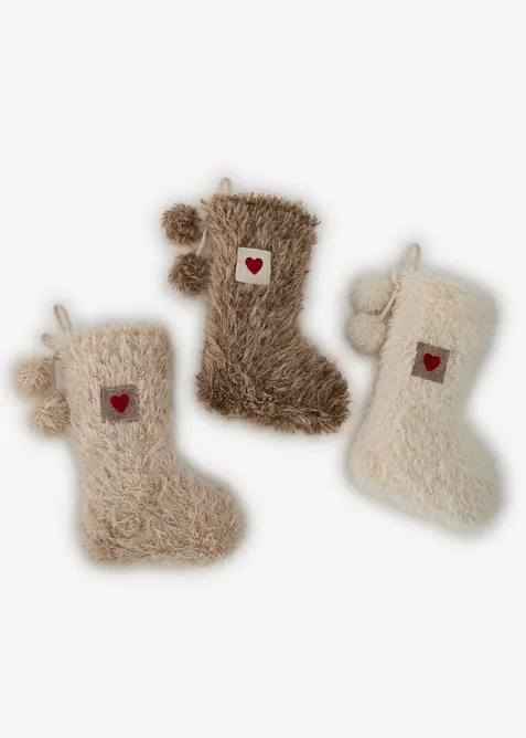 Deko-Objekt Weihnachtssocken (3er Pack) in beige von vorne - bonprix
