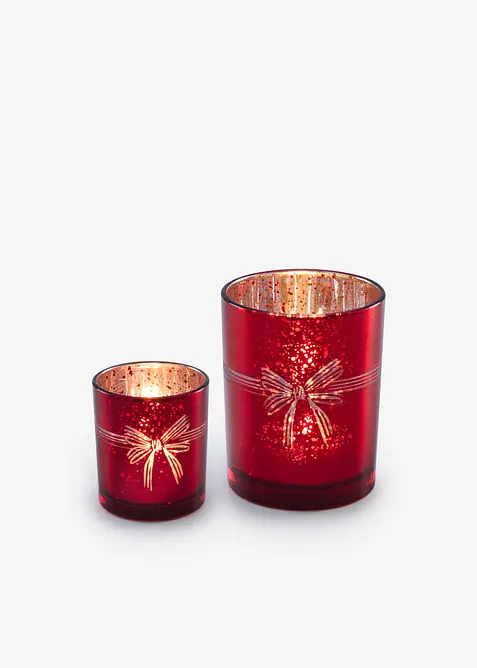 Teelichthalter Weihnachtsschleife (2-tlg. Set) in rot von vorne - bonprix