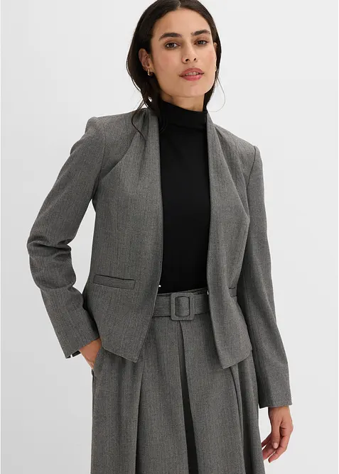 Blazer mit Fischgrat in Wolloptik in grau von vorne (im Anschnitt) - bonprix