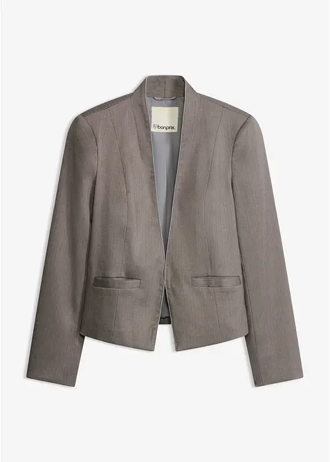 Blazer mit Fischgrat in Wolloptik in beige von vorne - bonprix