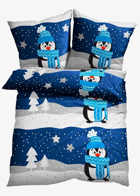 Bettwäsche mit winterlichem Design in blau von vorne - bonprix