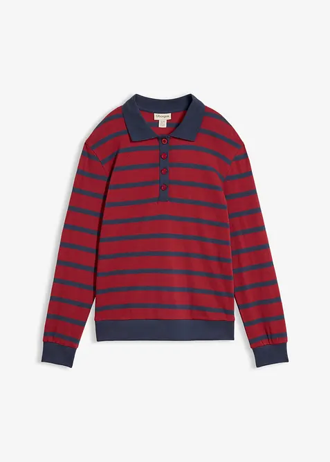 Langarm-Poloshirt aus schwerer Bio-Baumwolle in rot von vorne - bonprix