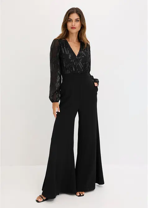 Overall mit glänzender Stickerei in schwarz von vorne (Totalaufnahme) - bonprix
