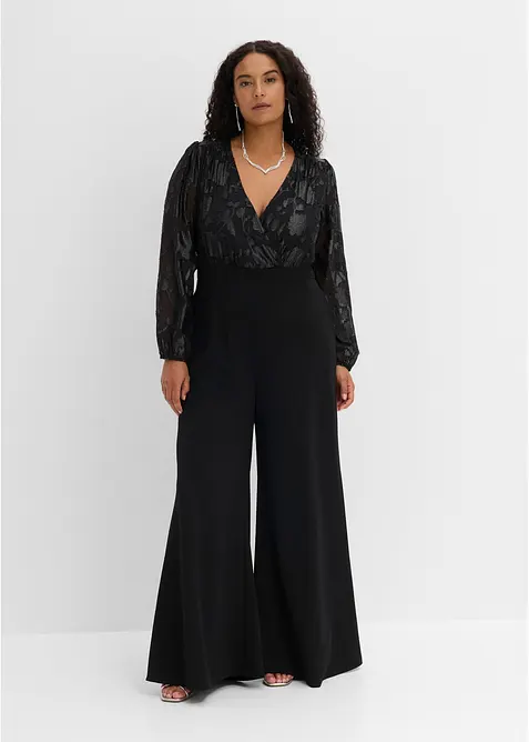 Overall mit glänzender Stickerei in schwarz von vorne (Totalaufnahme) - bonprix