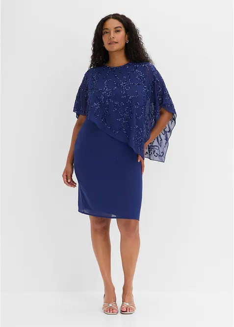 Cocktailkleid mit Paillettenstickerei in blau von vorne (Totalaufnahme) - bonprix