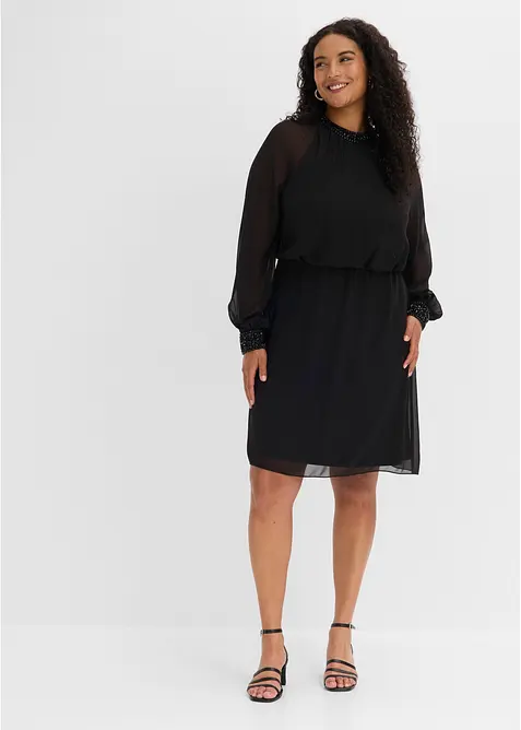 Cocktailkleid mit Strasssteinverzierung in schwarz von vorne (Totalaufnahme) - bonprix