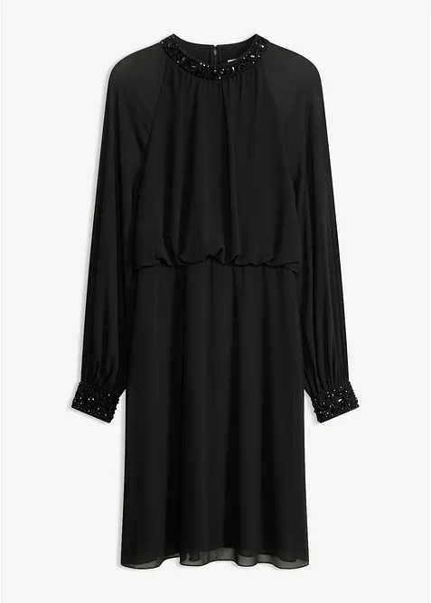Cocktailkleid mit Strasssteinverzierung in schwarz von vorne - bonprix