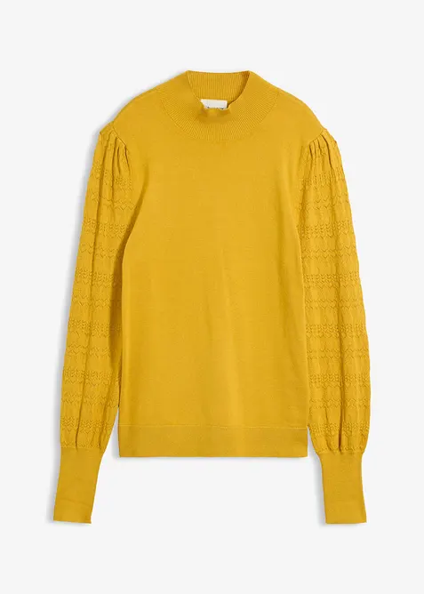 Feinstrickpullover mit Ajour in gelb von vorne - bonprix