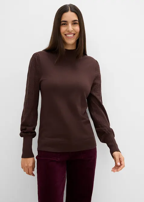 Feinstrickpullover mit Ajour in braun von vorne (im Anschnitt) - bonprix