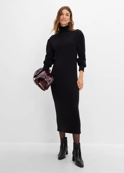 Strickkleid aus softem Viskose-Mix in schwarz im Look von vorne (Totalaufnahme) - bonprix