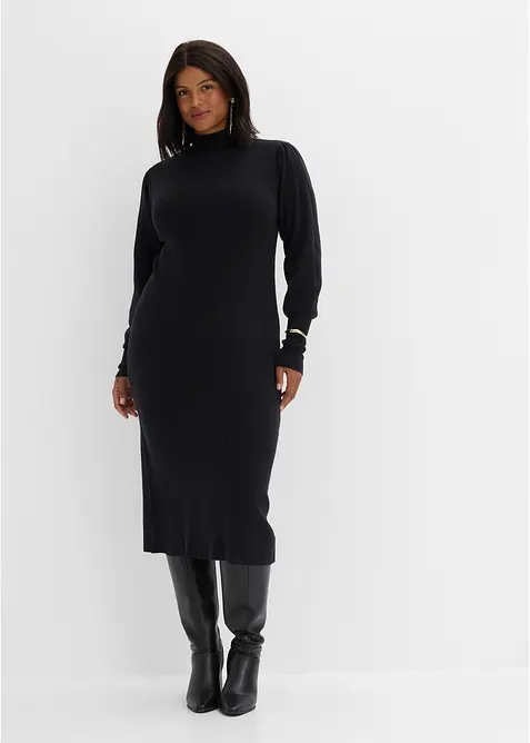 Strickkleid aus softem Viskose-Mix in schwarz von vorne (Totalaufnahme) - bonprix