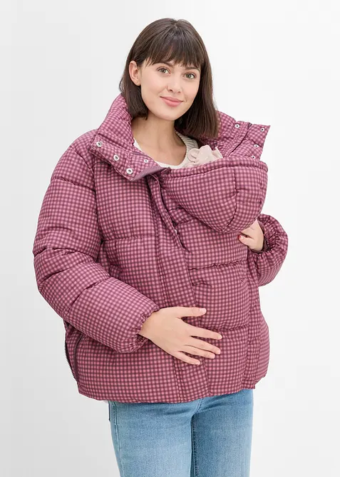 3-in-1 bedruckte Umstandspufferjacke mit Trageeinsatz in braun von vorne (im Anschnitt) - bonprix