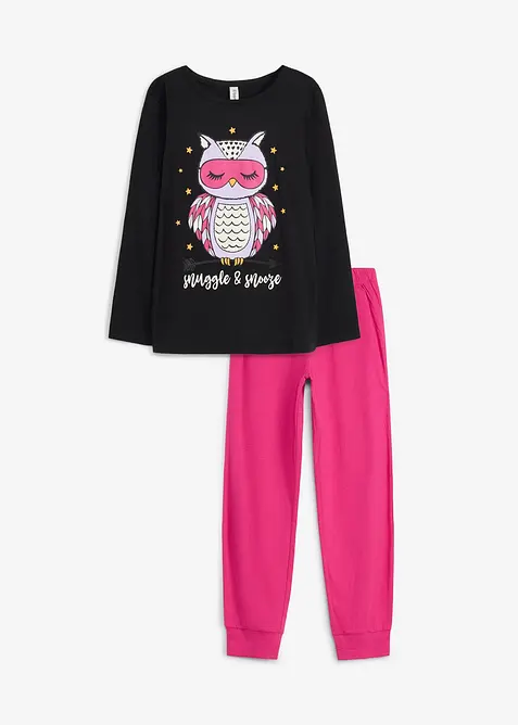 Pyjama aus weicher Bio Baumwolle (2-tlg. Set) in schwarz von vorne - bonprix