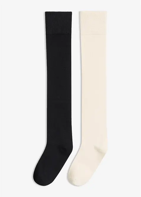 Overknee-Strümpfe mit Bio-Baumwolle (2er Pack) in weiß von vorne - bonprix