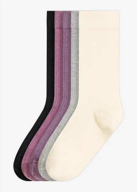 Gerippte Socken (5er Pack) in schwarz von vorne - bonprix