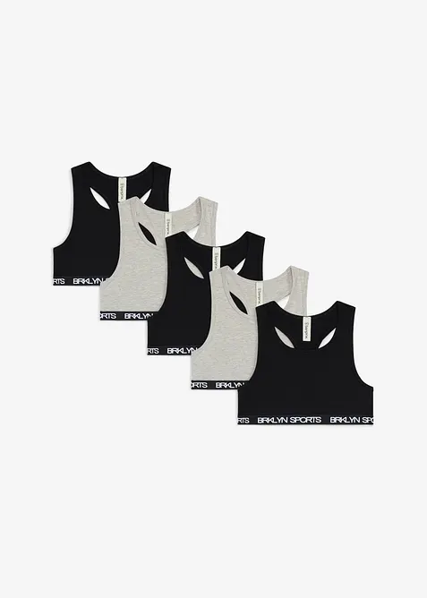 Bustier aus elastischem Bio-Baumwoll-Mix (5er Pack) in grau von vorne - bonprix