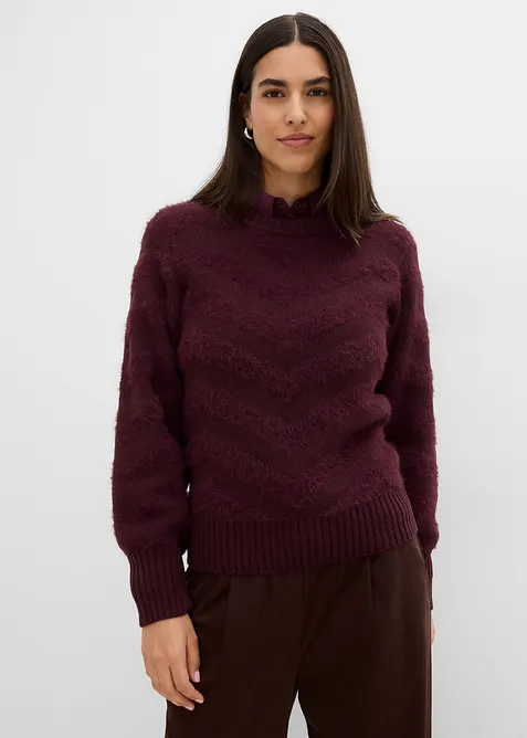 Pullover mit Flauschgarn in rot von vorne (im Anschnitt) - bonprix