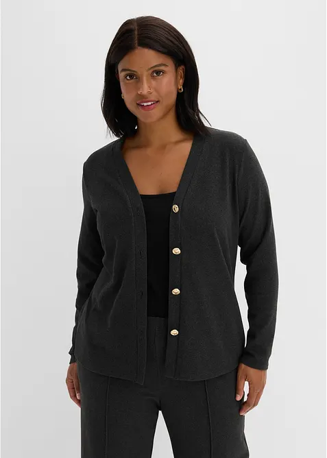 Cardigan aus weichem Rippjersey in schwarz von vorne (im Anschnitt) - bonprix