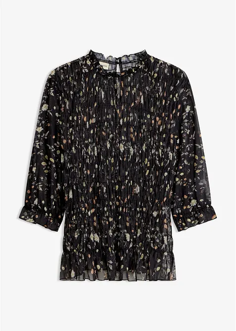 Shirtbluse aus feinem Mesh in schwarz von vorne - bonprix