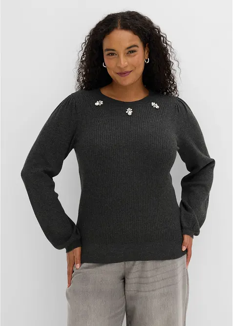 Pullover aus softem Viskose-Mix in grau von vorne (im Anschnitt) - bonprix