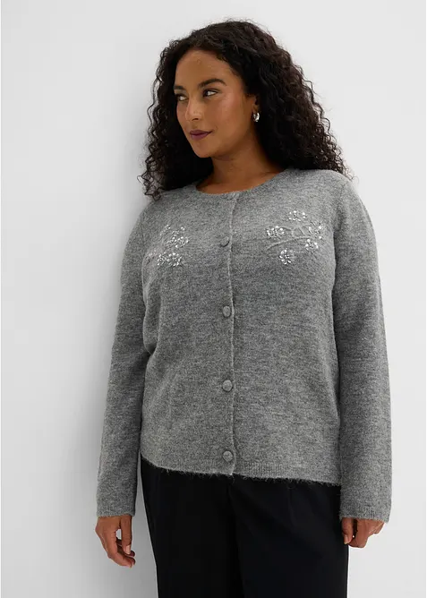 Bequem geschnittene Strickjacke in grau von vorne (im Anschnitt) - bonprix