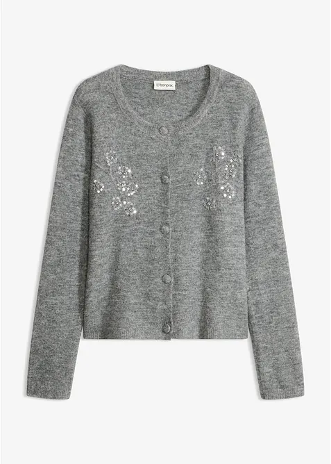 Bequem geschnittene Strickjacke in grau von vorne - bonprix