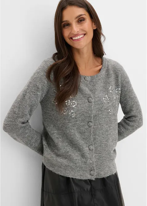 Bequem geschnittene Strickjacke in grau von vorne (im Anschnitt) - bonprix