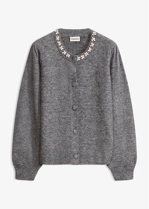 Strickjacke mit Puffärmeln in grau von vorne - bonprix