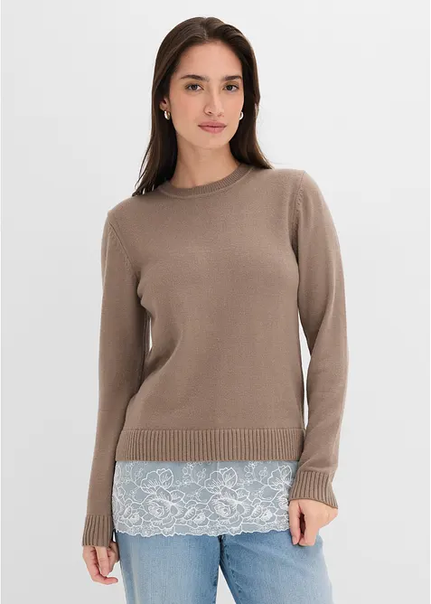 Feinstrickpullover aus Viskose-Mix in braun von vorne (im Anschnitt) - bonprix