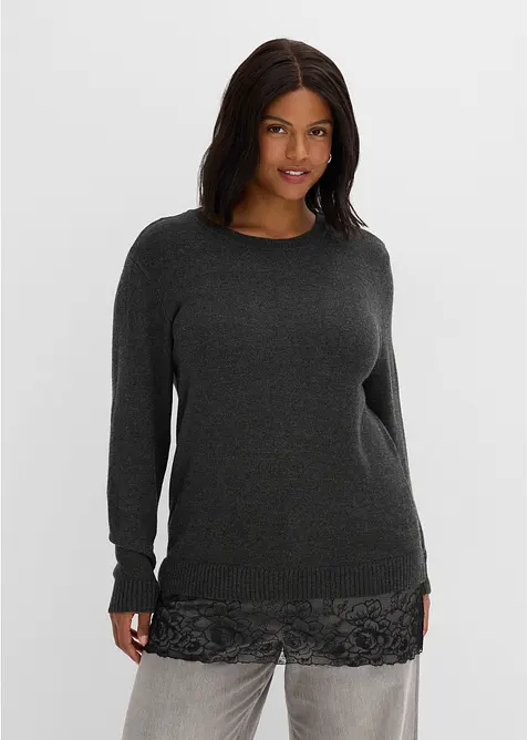 Feinstrickpullover aus Viskose-Mix in grau von vorne (im Anschnitt) - bonprix