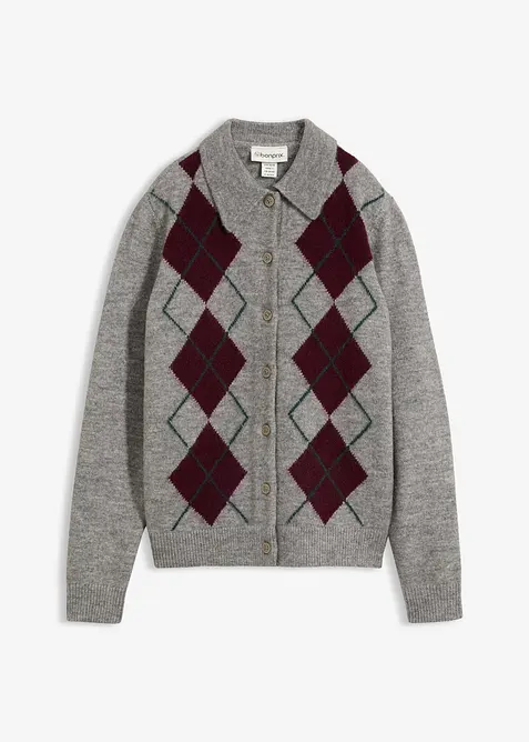 Strickjacke mit Polokragen in grau von vorne - bonprix