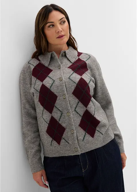 Strickjacke mit Polokragen in grau von vorne (im Anschnitt) - bonprix